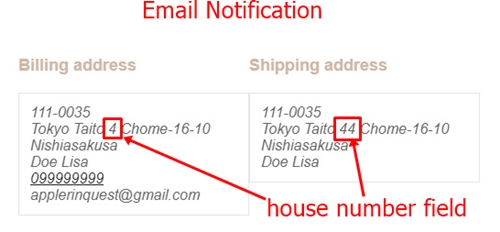House number data shows on email notification