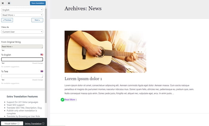 Archives News CPT page - translation with TranslatePress